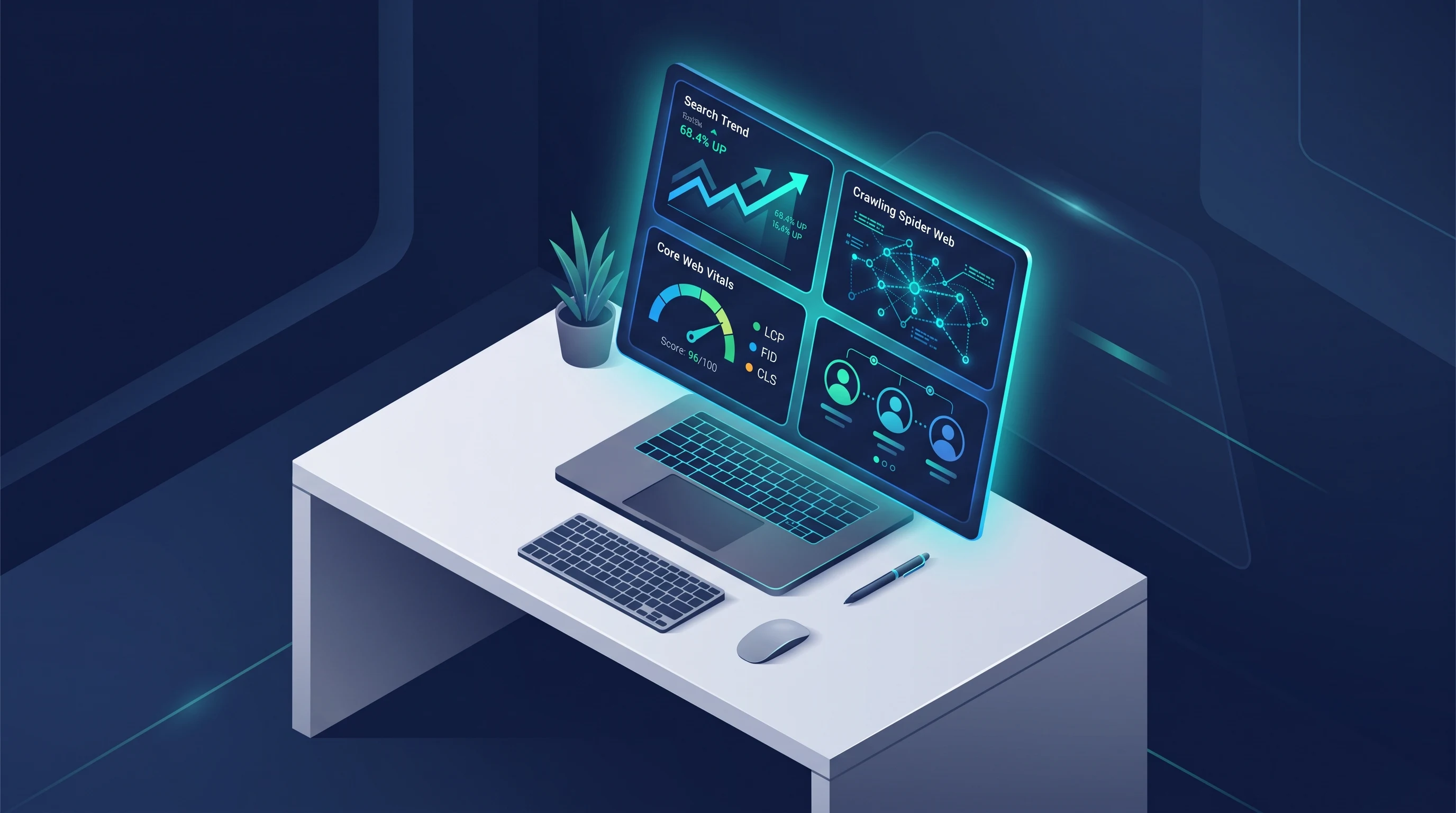 Decision-ready SEO reporting system connecting Search Console, GA4, crawl, Core Web Vitals, internal links and backlinks to page-level decisions.